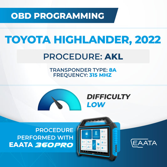 OBD programming - TOYOTA Highlander, 2022 - AKL